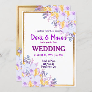 Gold, Gerahmt, Lila und Gold Einladung