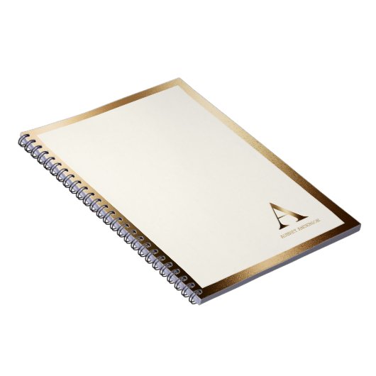 Gold Gerahmt Simple Gold Monogram | Ivory Off Whit Notizblock (Rechte Seite)