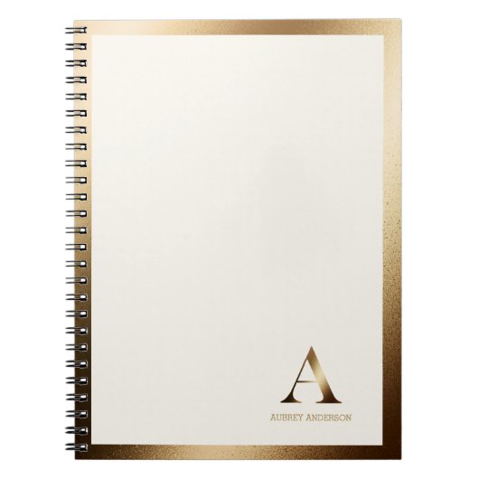 Gold Gerahmt Simple Gold Monogram | Ivory Off Whit Notizblock (Vorderseite)