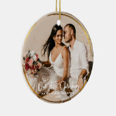 Gold Gerahmt unser erstes Weihnachtsfest Mr. & Mrs Keramik Ornament (Rechts)