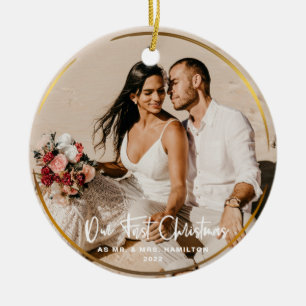 Gold Gerahmt unser erstes Weihnachtsfest Mr. & Mrs Keramik Ornament