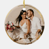 Gold Gerahmt unser erstes Weihnachtsfest Mr. & Mrs Keramik Ornament (Hinten)