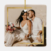 Gold Gerahmt unser erstes Weihnachtsfest Mr. & Mrs Keramikornament (Rückseite)