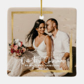 Gold Gerahmt unsere erste Weihnachtsfrau Mrs. Foto Keramikornament (Rückseite)