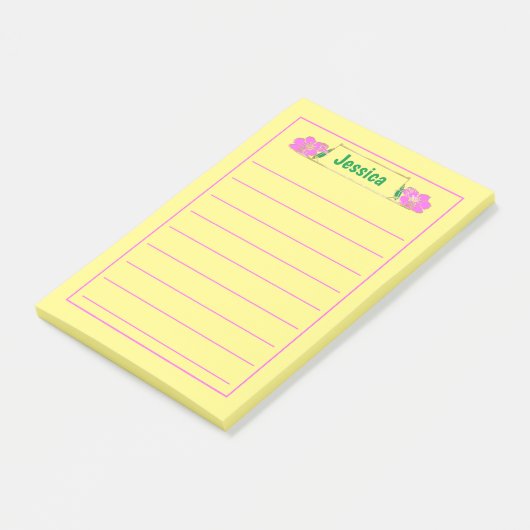 Gold Gerahmt Verziert rosa Blütengrafik Post-it Klebezettel (angewinkelt)
