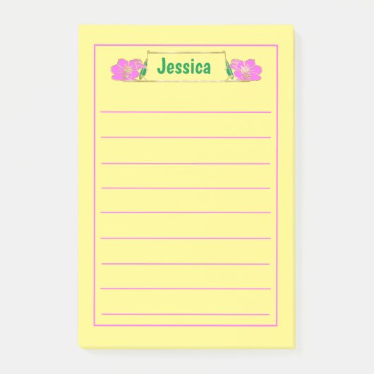 Gold Gerahmt Verziert rosa Blütengrafik Post-it Klebezettel (Vorderseite)