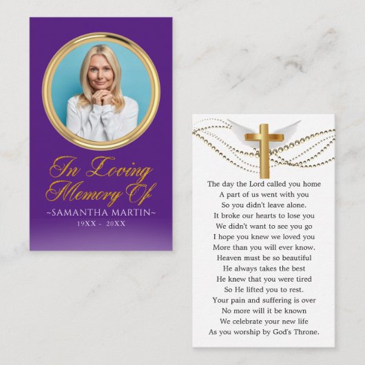Gold Gerahmte Foto Beerdigung Gebetskarte Visitenkarte (Vorne/Hinten)