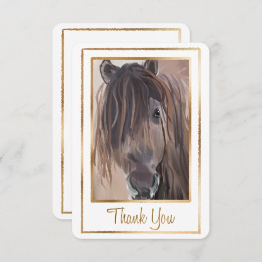 Gold Gerahmte Pferdemalerei Dankeschön Karte (Vorne/Hinten)