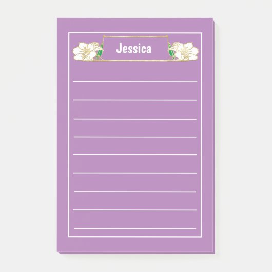 Gold Gerahmte Verzierte Blütengrafik Post-it Klebezettel (Vorderseite)