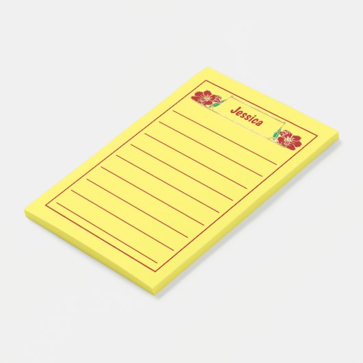 Gold Gerahmte Verzierte Rote Blüte Grafik Post-it Klebezettel (angewinkelt)