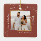 Gold Gerahmtes Foto Unser erstes Weihnachtsfest Ve Keramikornament (Rückseite)