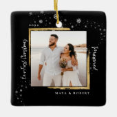 Gold Gerahmtes Foto Unser erstes Weihnachtsfest Ve Keramikornament (Vorderseite)