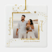 Gold Gerahmtes Foto Unser erstes Weihnachtsfest Ve Keramikornament (Rückseite)