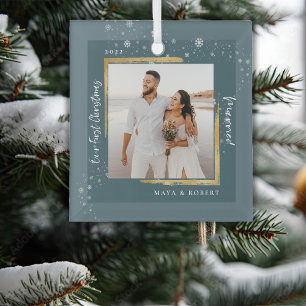 Gold Gerahmtes Foto Unser erstes Weihnachtsfest Ve Ornament Aus Glas