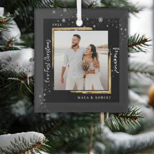 Gold Gerahmtes Foto Unser erstes Weihnachtsfest Ve Ornament Aus Glas