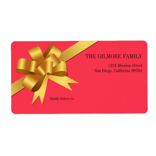 Gold Geschenkband Rote Feiertagsadresse (Vorne)