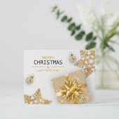 Gold Geschenkboxen Gold Schneeflocken Weihnachtsbä Feiertagspostkarte (Stehend Vorderseite)