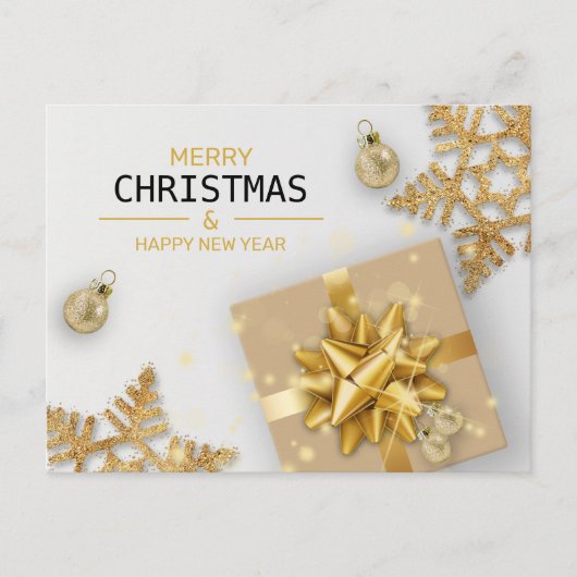 Gold Geschenkboxen Gold Schneeflocken Weihnachtsbä Feiertagspostkarte (Vorderseite)