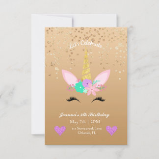 Gold gespielt | Floral Unicorn Geburtstag Einladung