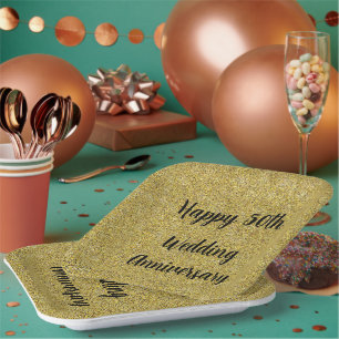 Gold gesprenkelt zum 50. Hochzeitstag, Pappteller