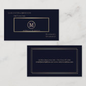 Gold gestreift Mit Monogramm Moderne Stylist Navy  Visitenkarte (Vorne/Hinten)
