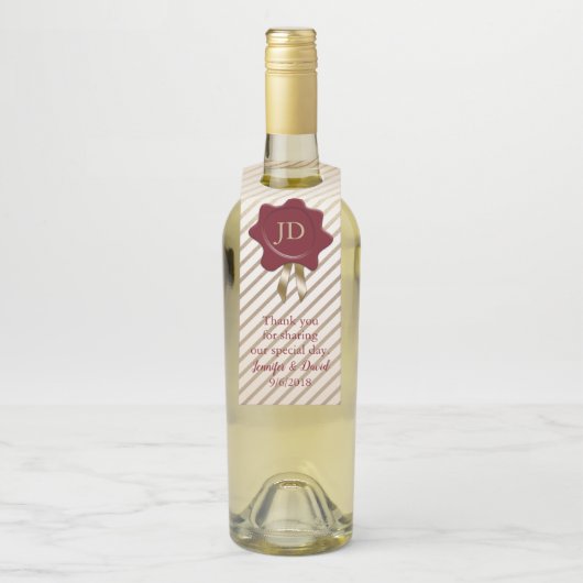 Gold gestreift mit rotem Siegel Hochzeitswein Flaschenanhänger (Auf Flasche)