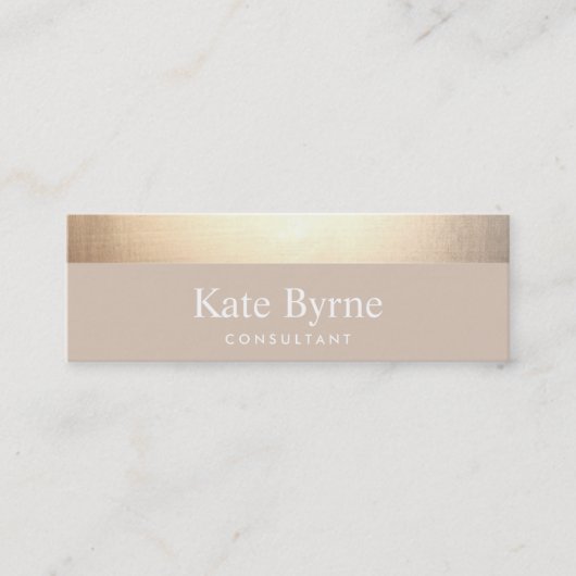 Gold gestreift Moderne, stilvolle Beige Tan Mini Visitenkarte (Vorderseite)