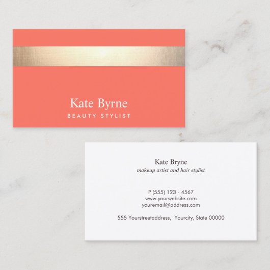 Gold gestreift Moderne, stilvolle Koralle Visitenkarte (Vorne/Hinten)