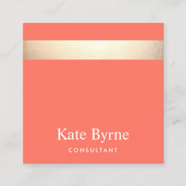 Gold gestreift Modernes, stilvolles Korallenorrang Quadratische Visitenkarte