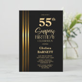 Gold gestreifte schwarze 55. Überraschungs-Geburts Einladung (Stehend Vorderseite)