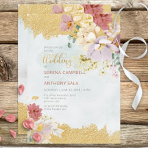 Gold getauchte Blumen Moderne Hochzeitseinladung