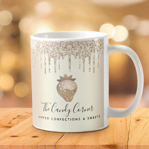 Gold getauchte Erdbeer-Konfekt Glitter-Tropfen Kaffeetasse