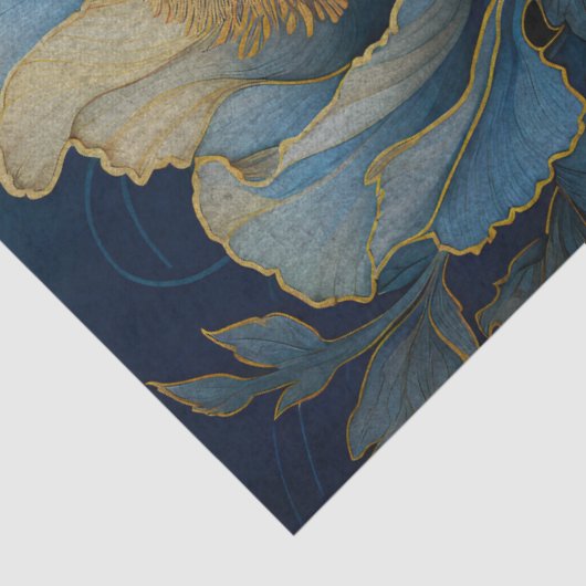 Gold getippte blaue Poppies Decoupage Seidenpapier (Detail)