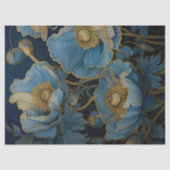 Gold getippte blaue Poppies Decoupage Seidenpapier (Vorderseite)