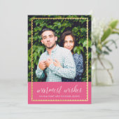 Gold getrimmte warme Wünsche rosa (Stehend Vorderseite)