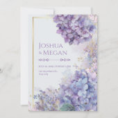 Gold Gilded Periwinkle Hydrangea Frame Wedding Einladung (Vorderseite)