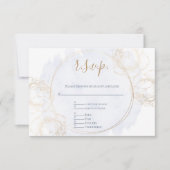 Gold Gilded Rose auf Dusty Blue RSVP Karte (Vorderseite)