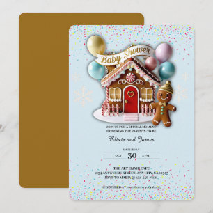 Gold Gingerbread Haus Baby Shower Einladung