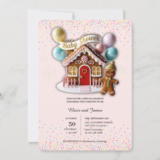 Gold Gingerbread House Baby Dusche Einladung (Vorderseite)