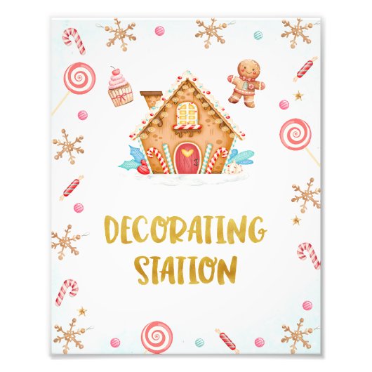Gold Gingerbrot House Decoration Station Sign Fotodruck (Vorne)