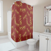 Gold Gingko Balboa Blätter auf dunkelrotem Hinterg Duschvorhang (Beispiel)