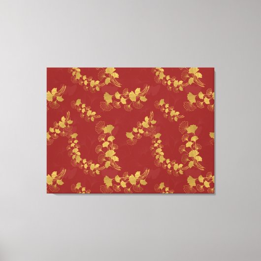 Gold Gingko Balboa Blätter auf dunkelrotem Hinterg Leinwanddruck (Vorderseite)