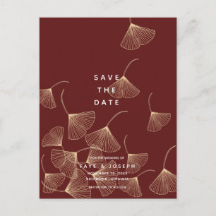 Gold Ginkgo Blätter Burgund Save the Date Ankündigungspostkarte