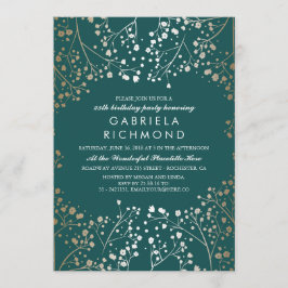 Gold Gipskraut Aquamarin Elegante Geburtstagsparty Einladung