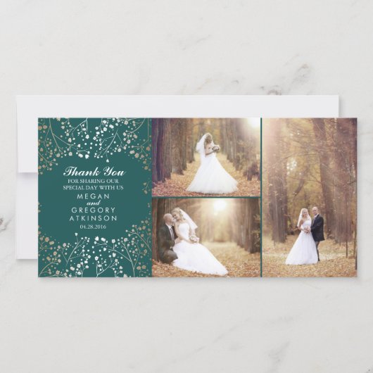 Gold Gipskraut Aquamarin Wedding Foto Vielen Dank Dankeskarte (Vorderseite)