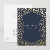 Gold Gipskraut Bläserblauer Rett Datum Ankündigungspostkarte (Vorne/Hinten)