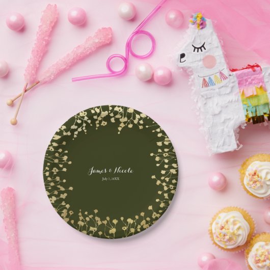 Gold Gipskraut Blütengrün Pappteller (Party)