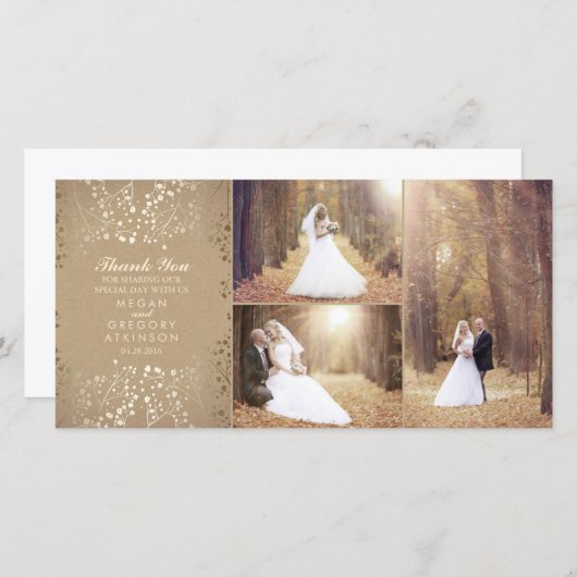 Gold Gipskraut Elegant Wedding Foto Vielen Dank Dankeskarte (Vorne/Hinten)