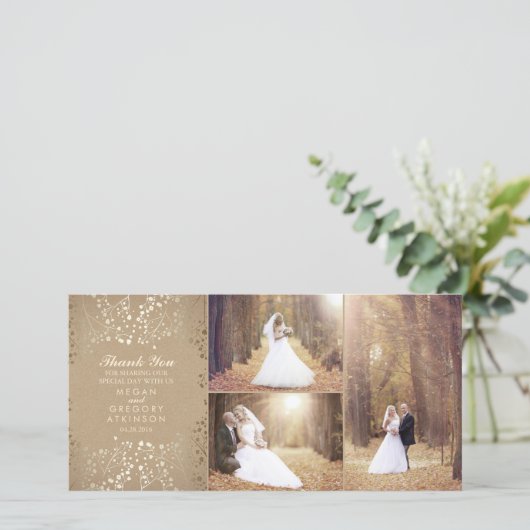 Gold Gipskraut Elegant Wedding Foto Vielen Dank Dankeskarte (Stehend Vorderseite)