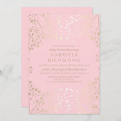 Gold Gipskraut Elegante Rosa Babydusche Einladung (Vorne/Hinten)